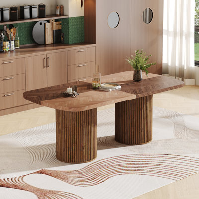 78.7" Large Farmhouse Kitchen Dinner Table With Double Cylindrical Pedestal by Millwood Pines
