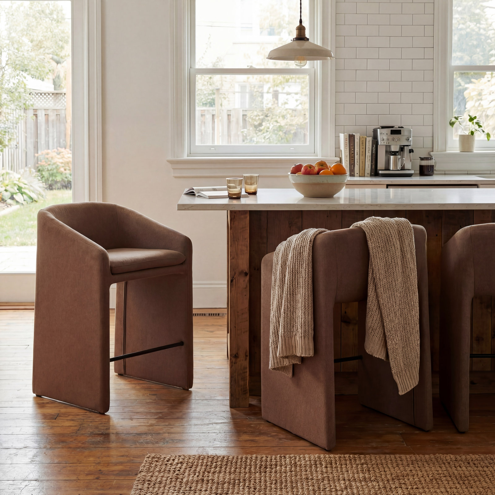 Neutral Upholstered Bar Stool, Brown