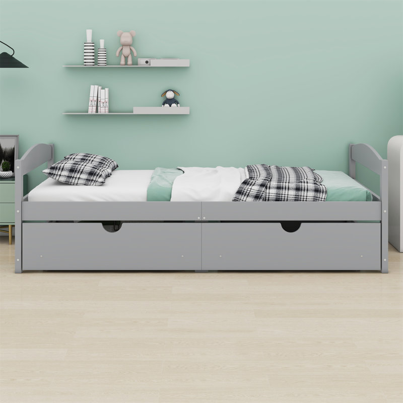 Lit plateforme avec deux tiroirs, Gris