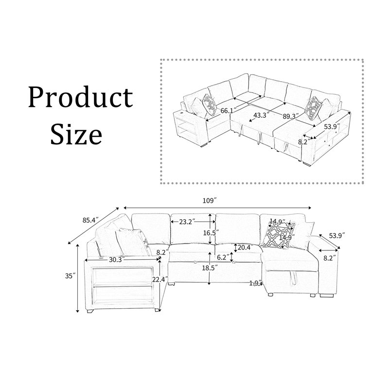 Dishu Upholstered 109'' Sofa, Beige