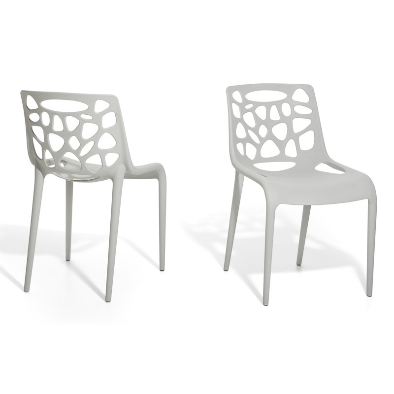 Stacking Patio Dining Side Chair, Light Grey