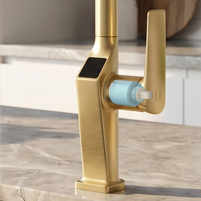 Robinet de cuisine rétractable à poignée simple avec affichage DEL, douchette extractible 3 fonctions et robinet d'évier de cuisine pivotant à 360 °