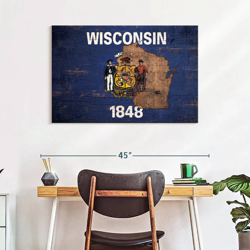 Borges State Map Over Wisconsin Flag, 26" H x 39" W