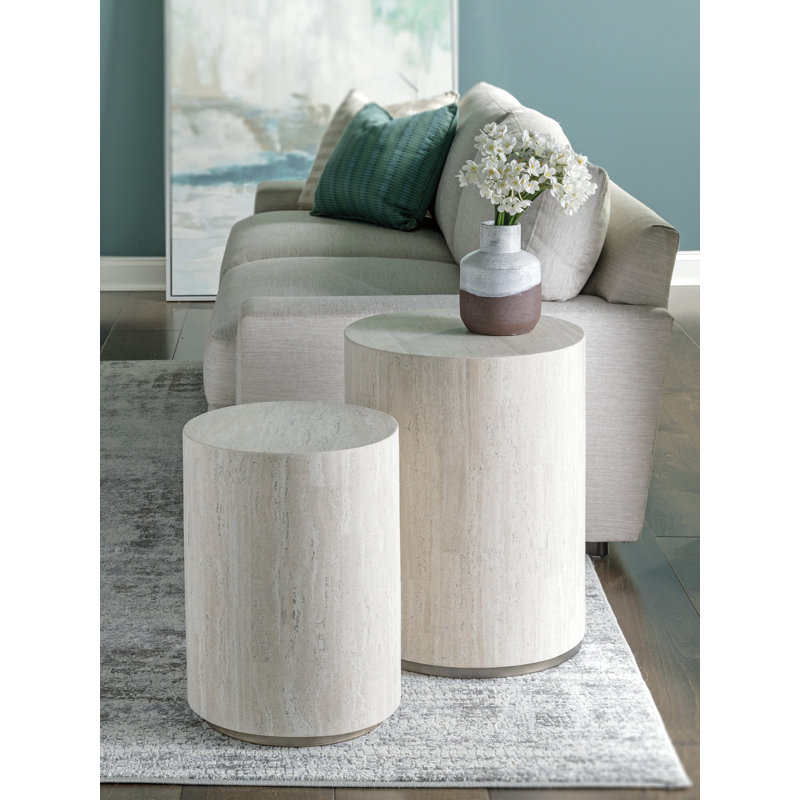 Signature Designs Cassio Stone Drum End Table, 23.5" H x 18" W x 18" D