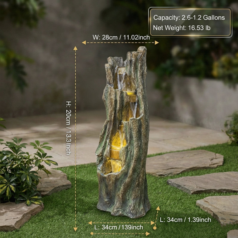 Waterfall Fountain For Outdoor Gardens And Patio Backyards Includes Energy-Efficient LED Lights And Easy Setup For Instant Relaxation