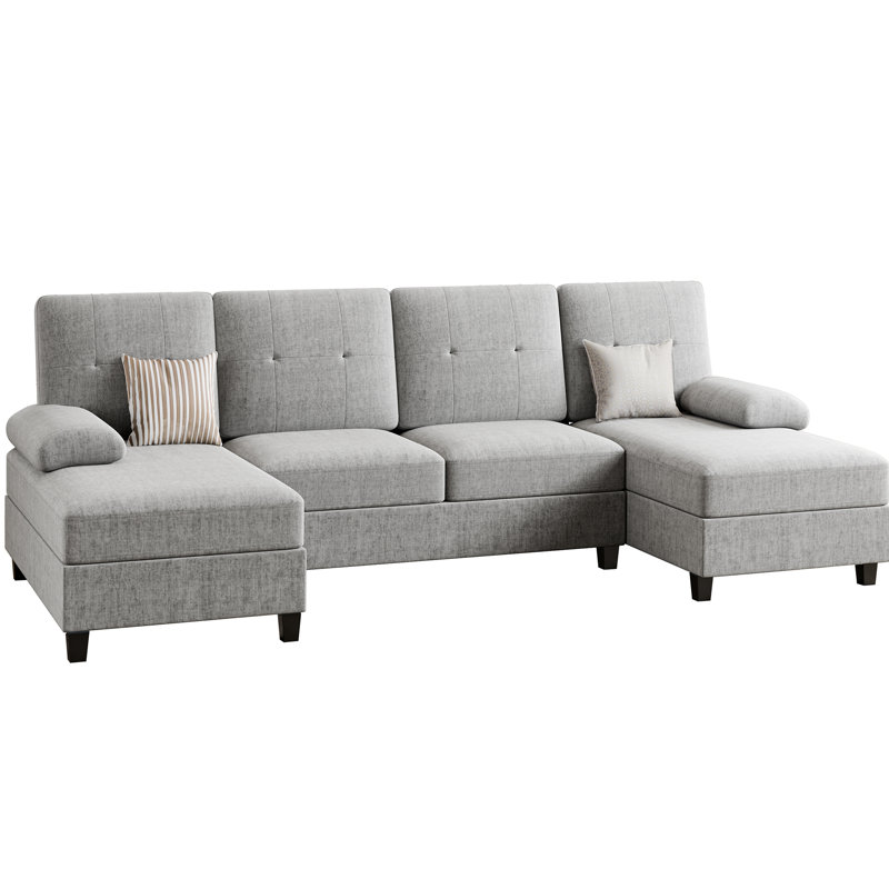3-Piece Modular Upholstered Sectional Couch, Dark Gray Cotton Blend