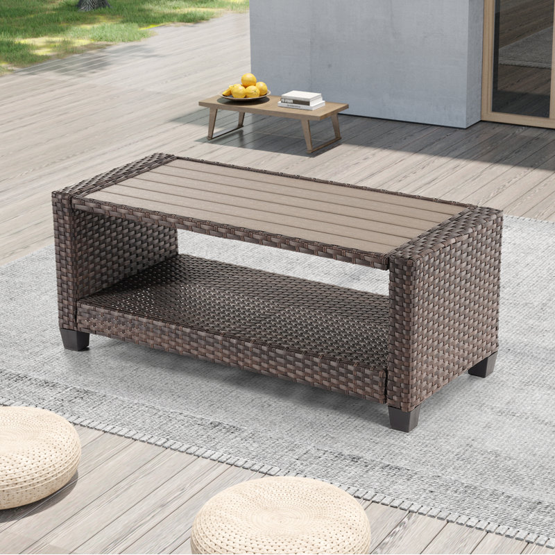 Asly Rectangular Metal Outdoor Coffee Table , 20.1'' in. W 45.3'' in. D, Brown