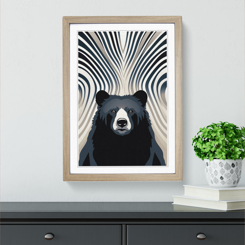 Bear Op Art - Framed Print, 64cm H x 46cm W x 2cm D, Oak Framed
