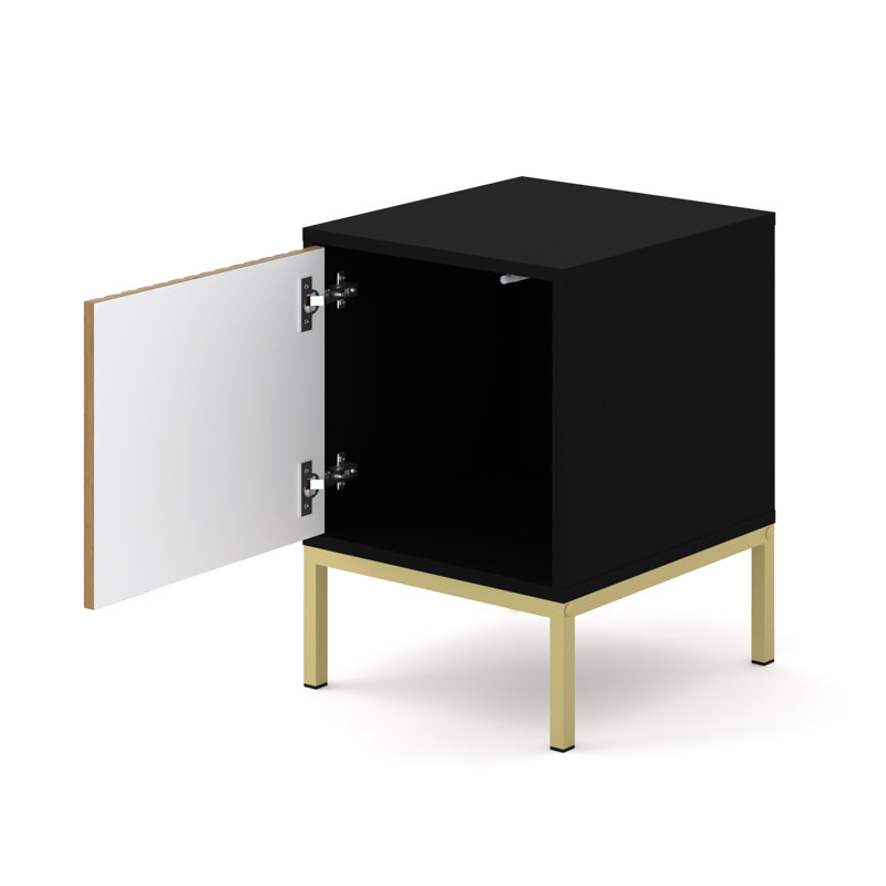 Nong 40cm W Bedside Table, Black/Gold