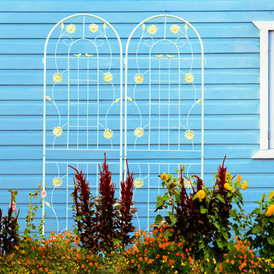 Thompsonville 4 Trellises 71"X19.7" Metal, Rustproof Cream White, Outdoor Flower Supports, Assembles Easily For Peas, Rose Metal Garden Trellis 71"X19.7", White Outdoor, Supports Cucumber, Rose, Easy Assembly