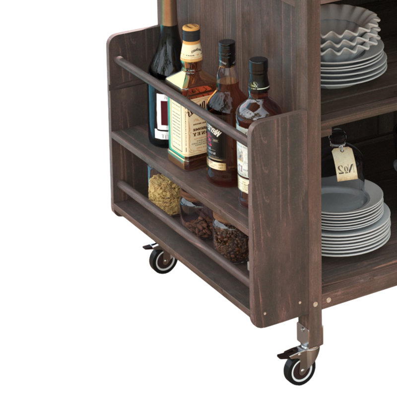 Chariot de barbecue extérieur de 41 po avec plateau en acier inoxydable, abattant, armoire de rangement en bois de sapin massif et roues verrouillables, chariot de cuisine, noyer