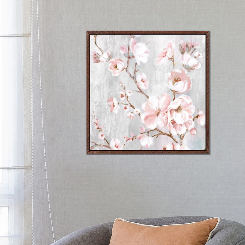 Spring Cherry Blossoms III by Eva Watts - Painting on Canvas, Classic Brown Wood Framed, 66.04 cm H x 66.04 cm W