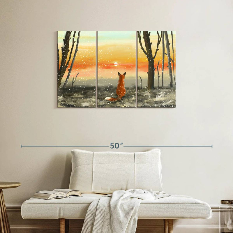 Fox Watching Winter Sunset, 24" H x 38" W