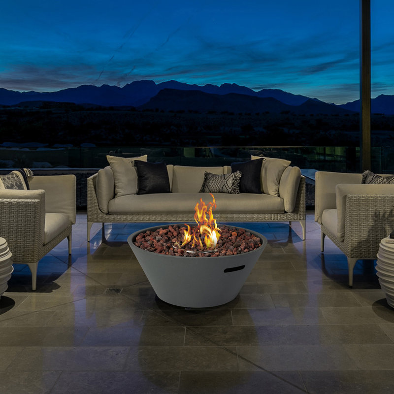 Eith 13.5" H x 30.5" W Conical Steel Outdoor Gas Propane Fire Pit Table with Lid