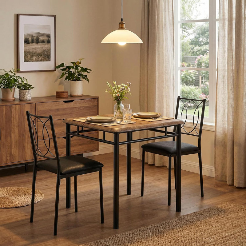 Ensemble de table de salle à manger Farmhouse pour 2, table en bois avec chaises rembourrées, peu encombrant, brun, Brun