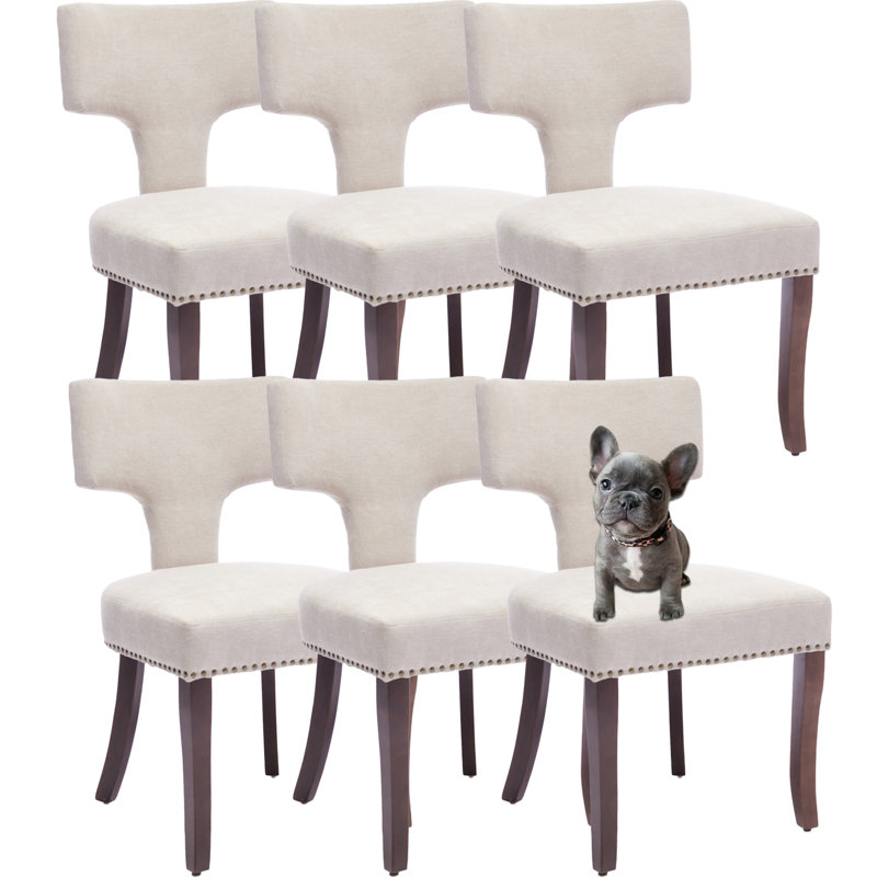 Chaises de salle à manger rembourrées en lin (ensemble de 6), Beige