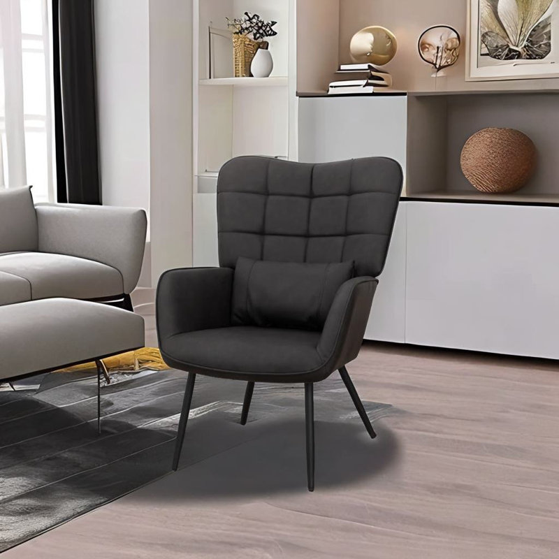 Fauteuil de 28,3 po de largeur Jankey, Cuir noir