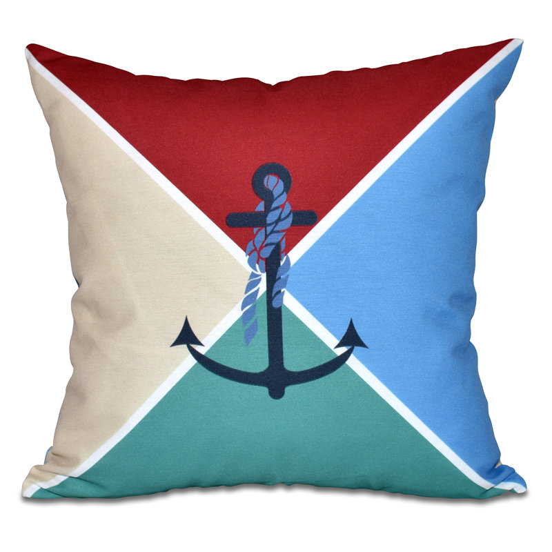 Nautical Nights Geometric Reversible Throw Pillow, 20" H x 20" W, Red