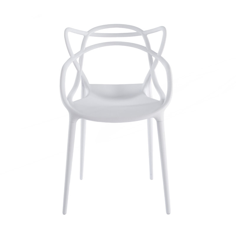 Ensemble de 4 chaises de salle à manger contemporaines en plastique transparent au design unique, White, White, White