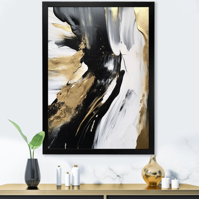 Bliss Minimalism Gold And Black Painting - Abstract Painting Wall Art Prints