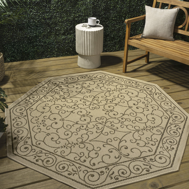 Tapis d'intérieur / extérieur beige / brun tissé texturé Hagerman, Octogone 7 pi 9 po