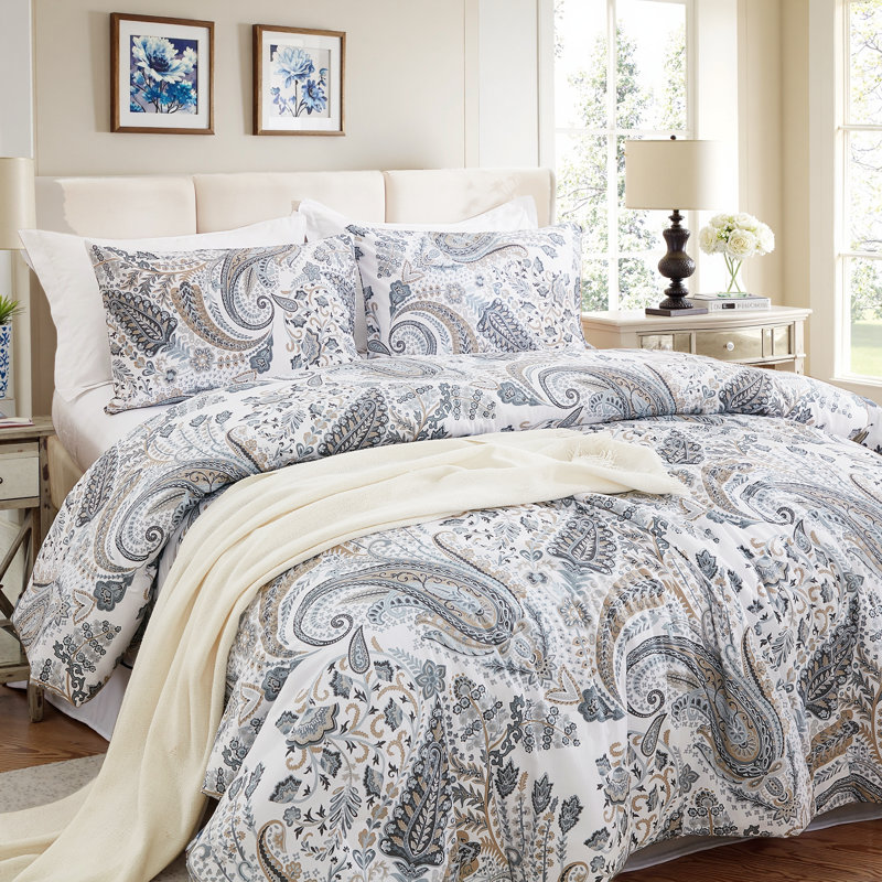 Ensemble de literie 100% coton Paisley, Housse de couette double et 2 taies d'oreiller