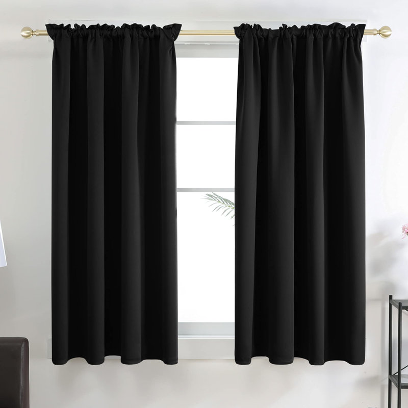 Room Darkening Rod Pocket Thermal Insulated Blackout Curtains (Set of 4), 52" W x 63" L, Black