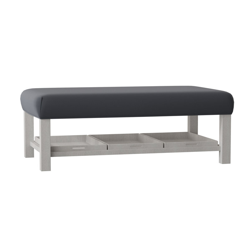 Paula Deen Home Upholstered Ottoman, Craftwood 23 Navy Performance Chenille, Linen