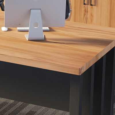 Burlywood+Black Rectangular Solid Wood+Iron desk