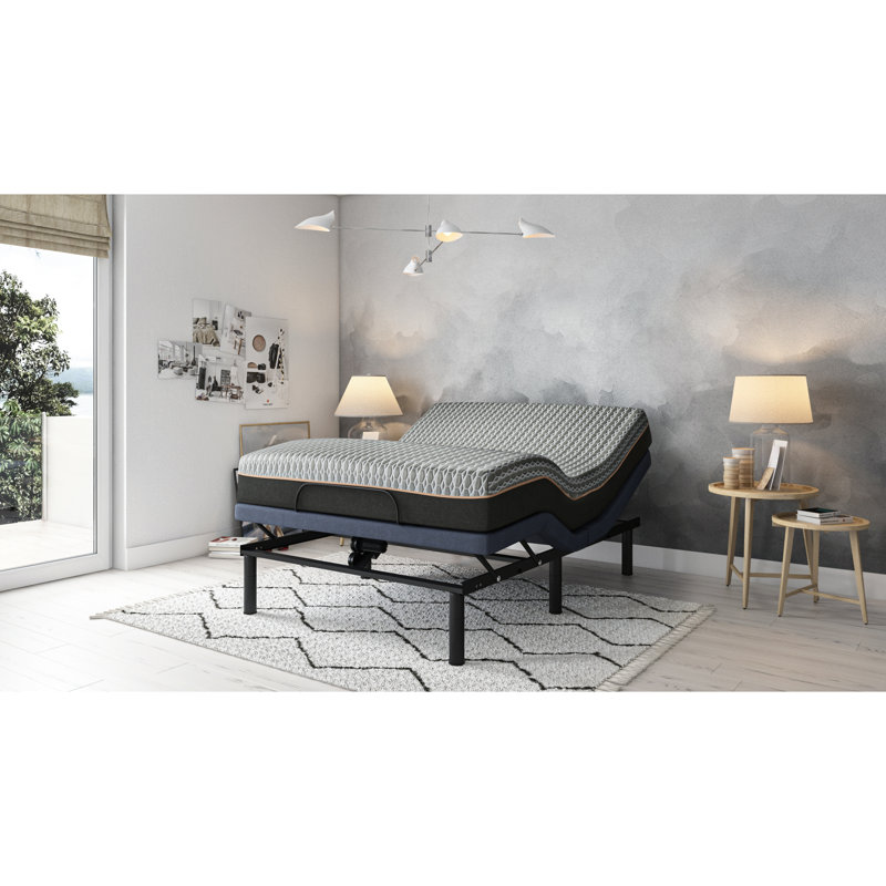 Twin Xl Adjustable Bed Base With Head And Foot Positioning, Programmable Memory Position, Wireless Remote, 850 Lbs, Blue Os2 For Xl, Remote Control, Blue Gray Color