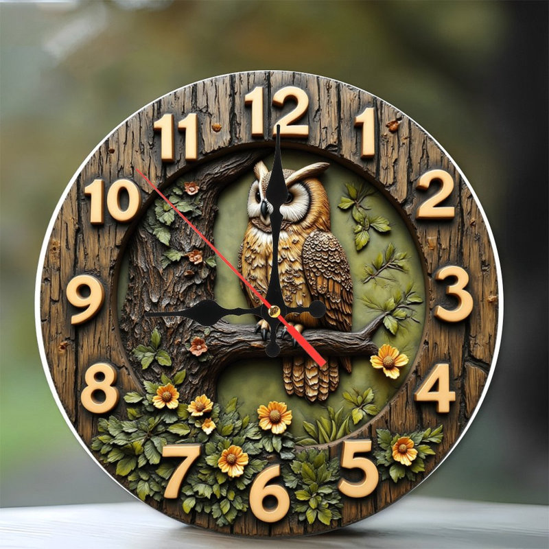 Wooden Owl Wall Clock