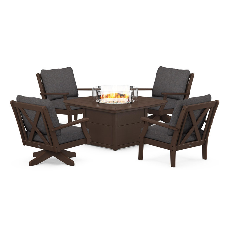 Braxton 5-Piece Deep Seating Set with Fire Table, Mahogany, Ash Charcoal