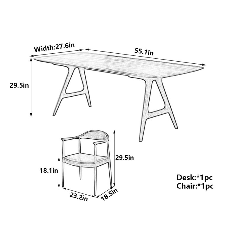 Solid Wood A-Frame Desk, 29.5" H x 55.1" W x 27.6" D