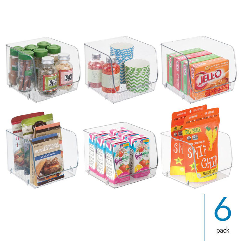 iDesign Stackable Open-Front Storage Bins for Kitchen and Pantry Organization - Set of 6 - Clear