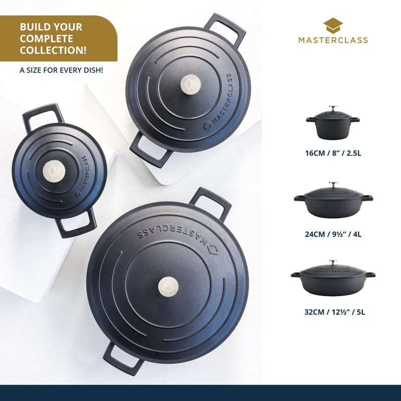 MasterClass Non-Stick Cast Aluminum Round Dutch Oven, 1.4