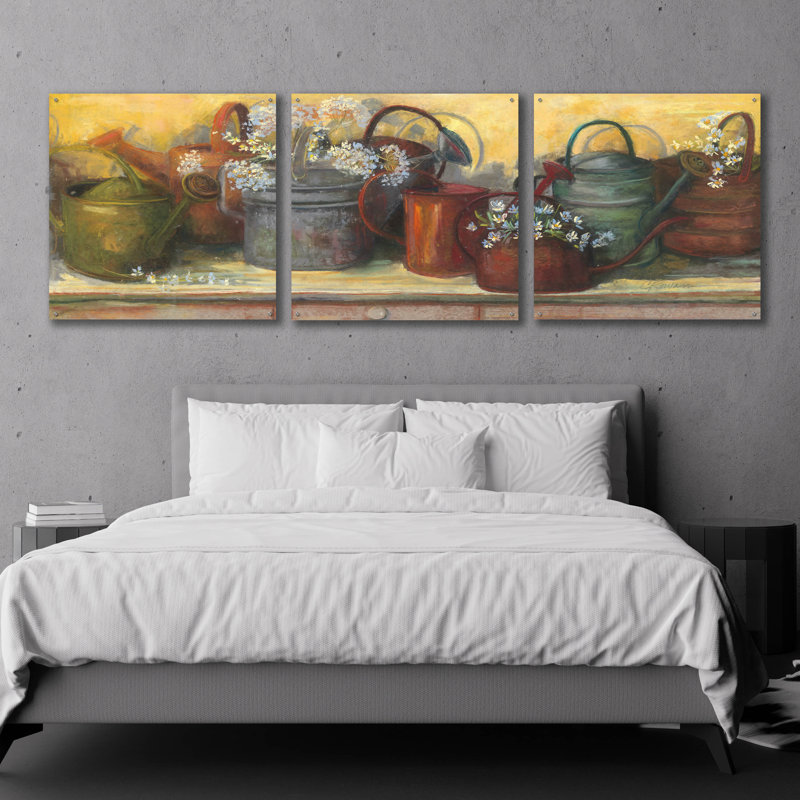 Epic Art «Watering Cans» par Carol Rowan, acrylique G «Watering Cans» par Carol Rowan, H 36 po x l 108 po