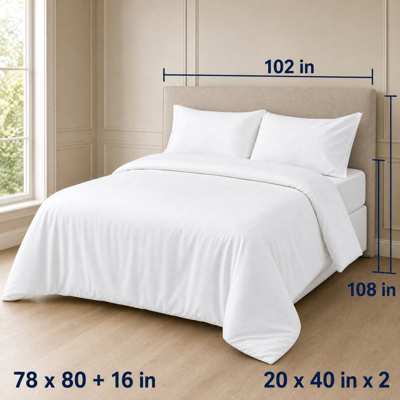 Ensemble de literie en microfibre blanc 4 pièces, ensemble de draps doux grand et très grand avec housse de couette, drap-housse, drap plat et taies d'oreiller pour la chambre à coucher