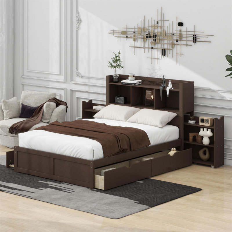 Haniel Storage Platform Bed With Pull Out Shelves, Espresso