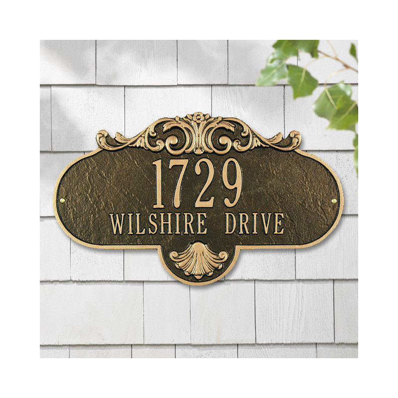 Rochelle 2-Line Wall Address Plaque, Green and Gold, Yes