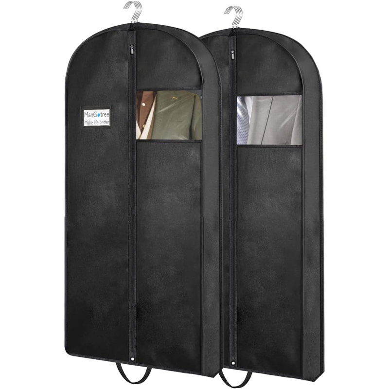 Garment Bags, Suit Bags For Closet Storage And Travel, Portable Garment Covers With Handle, Nonwoven Breathable Clothing Storage Bags With Zipper For Suit, Coat, Dress, Set Of 2