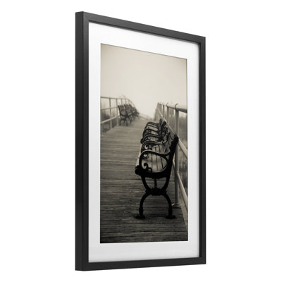 Benches on the Boardwalk Framed Print Under Glass, design by Dan Katz