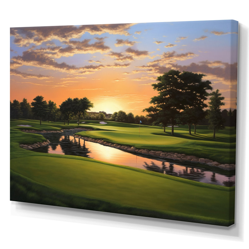 «Golf Dawn On The Put II» - art mural golf, H 16 po x l 32 po x P 1 po, Toile tendue