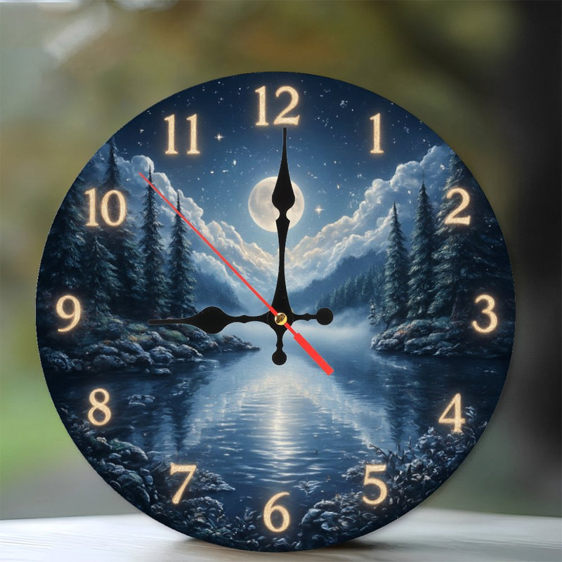 Clock Numbers Moonlit Lake Forest