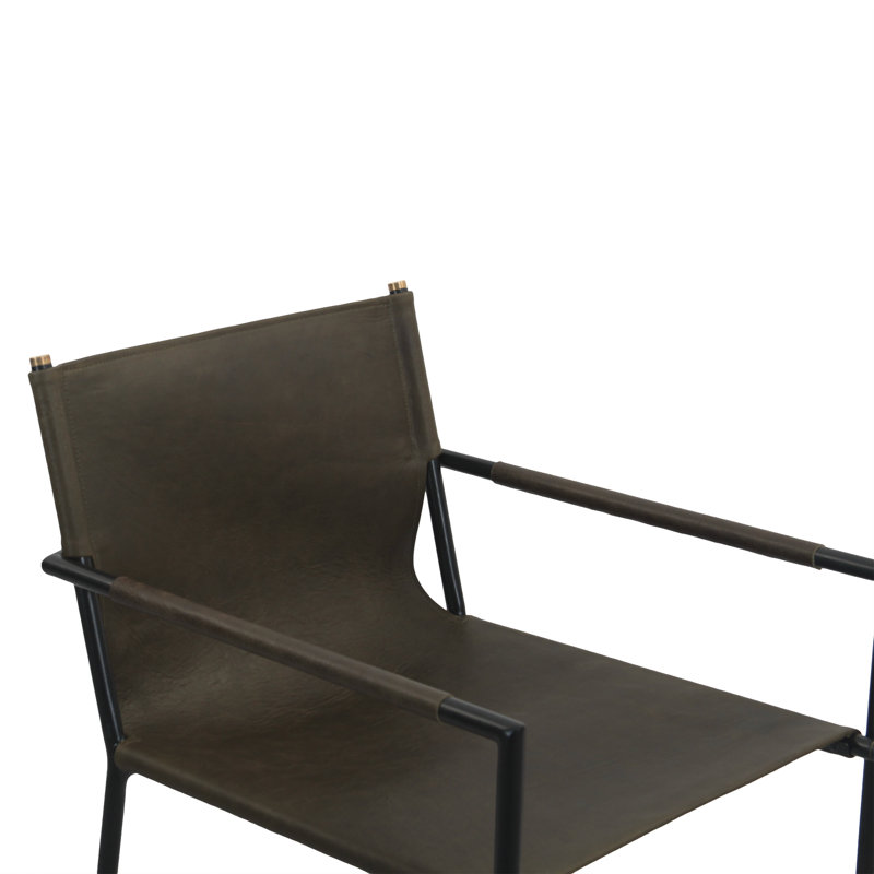 Sutton 20" Counter Armchair in Olive Green Leather and Iron, Olive Green
