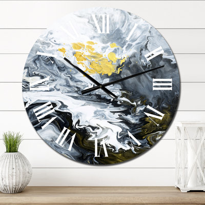 Horloge murale moderne dorée, blanche et jaune, nuages III