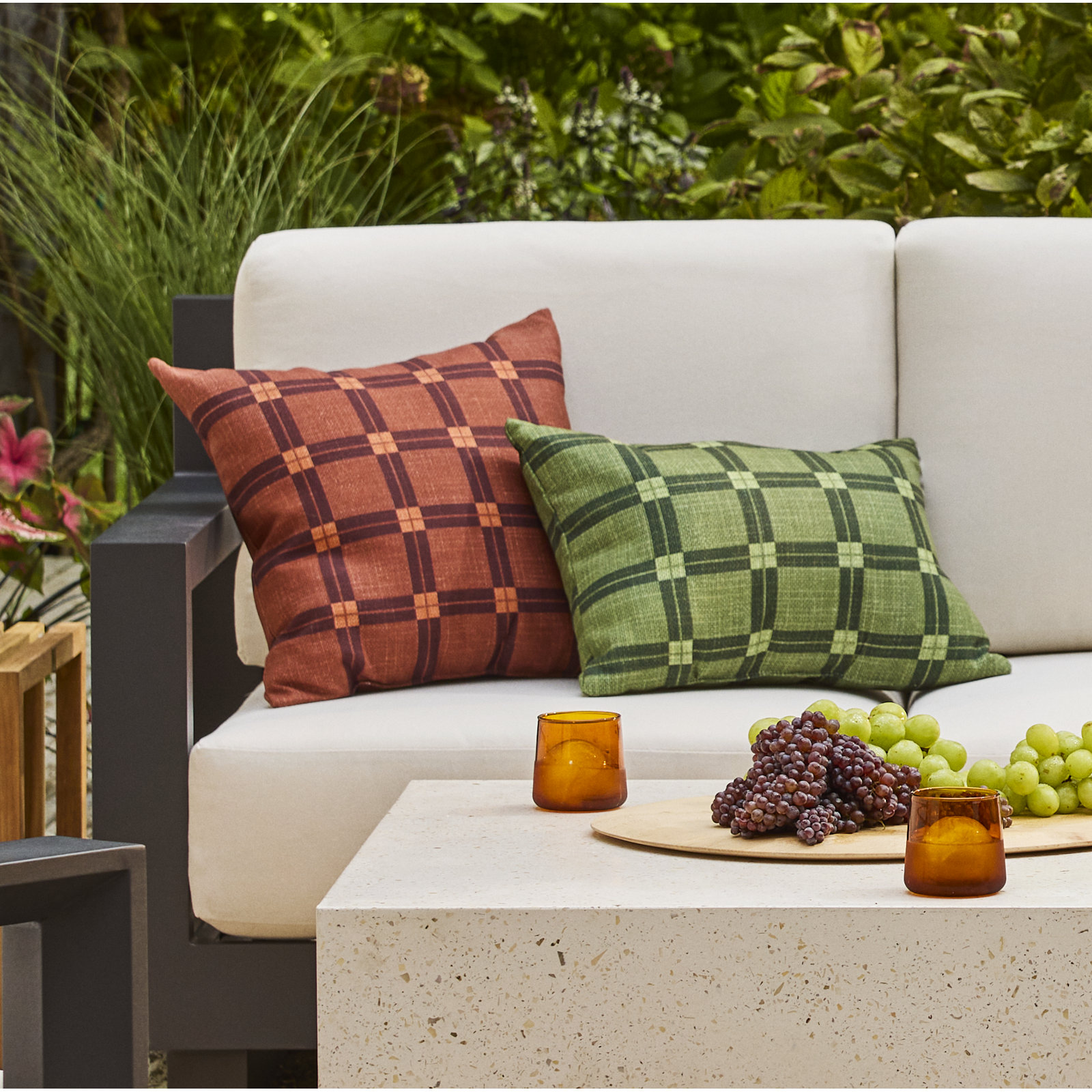 Plaid Indoor/Outdoor Throw Pillow, 17" W x 17" H, Burnt Orange