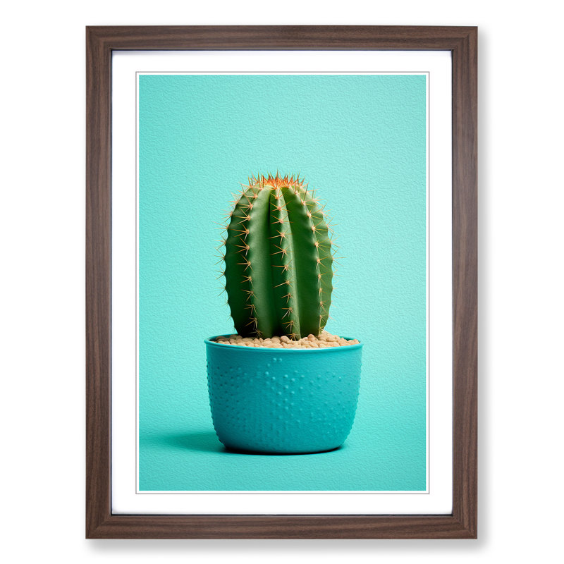 Cactus Minimalism Art - Framed Print, 34cm H x 25cm W x 2cm D, Walnut Framed