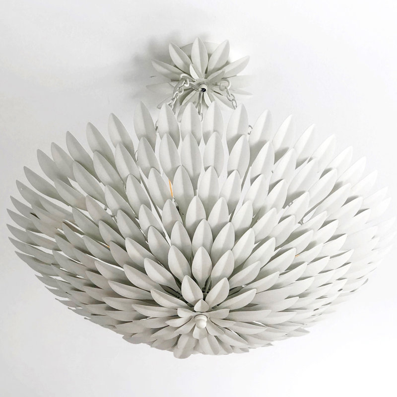 Luminaire suspendu en fer forgé 6 lumières à intensité variable, Blanc mat