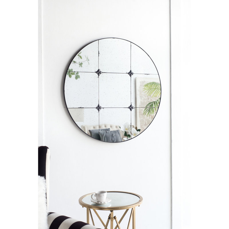 Miroir rond 36 po en verre antique traditionnel - Décorez votre maison avec salle de bain, vestibule, console