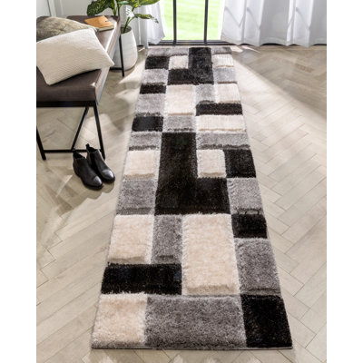 Tapis noir / gris à poils longs Cobina